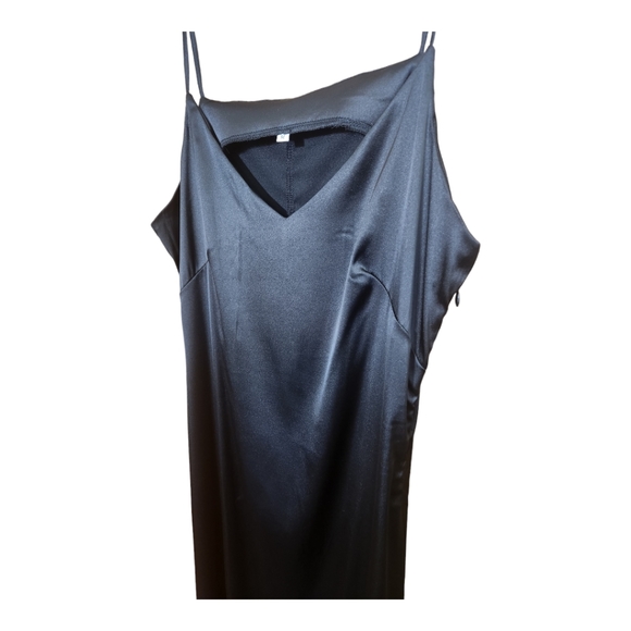 Black Satin Slip Dress, Maxi - Picture 3 of 4